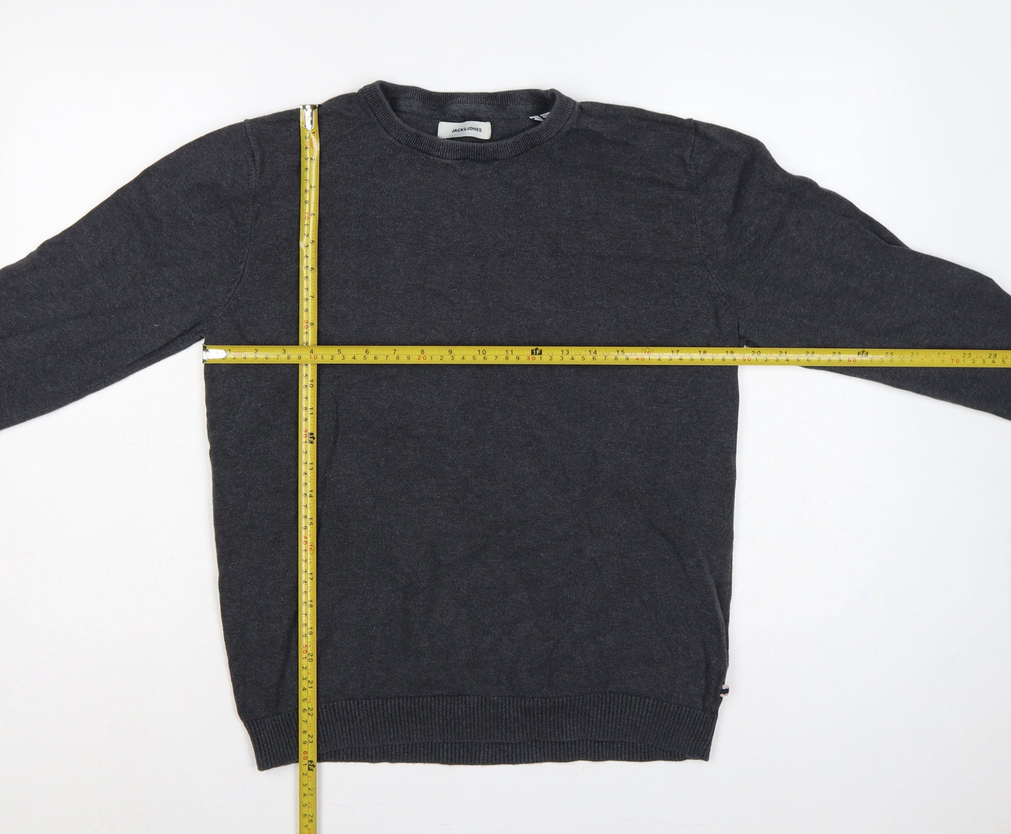 Jack & Jones Men’s Grey L Cotton Crew Neck Pullover Knit Jumper