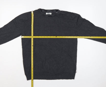 Jack & Jones Men’s Grey L Cotton Crew Neck Pullover Knit Jumper