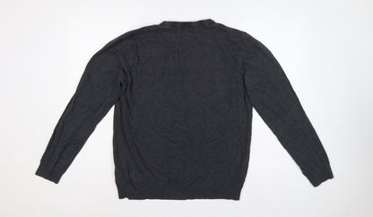 Jack & Jones Men’s Grey L Cotton Crew Neck Pullover Knit Jumper