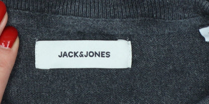 Jack & Jones Men’s Grey L Cotton Crew Neck Pullover Knit Jumper