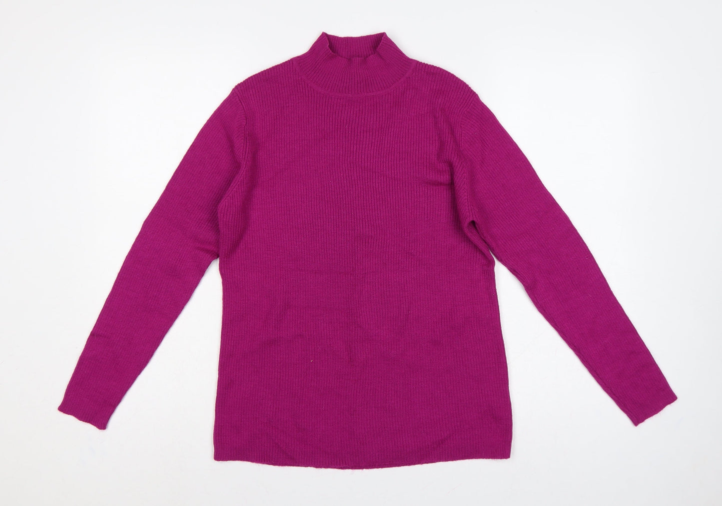 Damart Women’s Purple Rib Knit Mock Neck Pullover Jumper Size 16