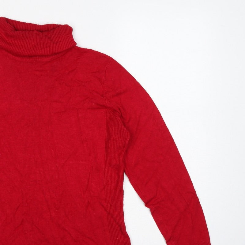 M&Co. Women Red M Roll Neck Knit Pullover Jumper Button Cuffs