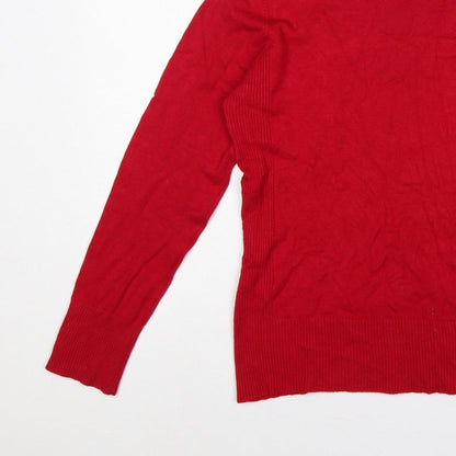 M&Co. Women Red M Roll Neck Knit Pullover Jumper Button Cuffs