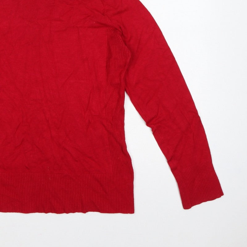 M&Co. Women Red M Roll Neck Knit Pullover Jumper Button Cuffs