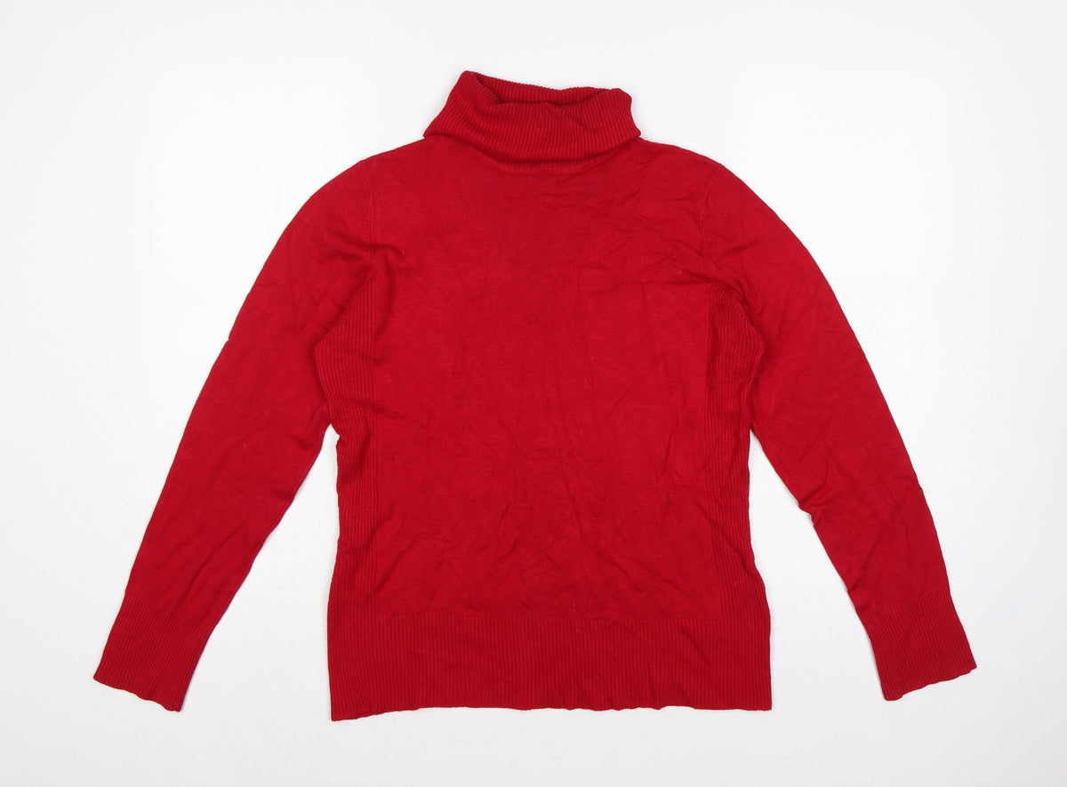 M&Co. Women Red M Roll Neck Knit Pullover Jumper Button Cuffs