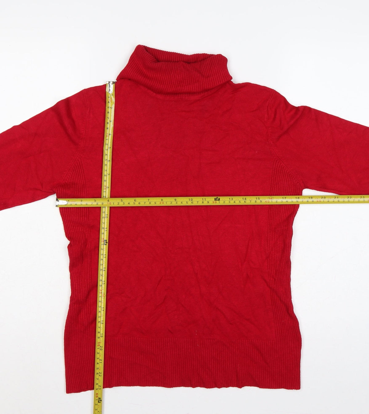 M&Co. Women Red M Roll Neck Knit Pullover Jumper Button Cuffs