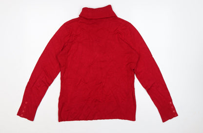 M&Co. Women Red M Roll Neck Knit Pullover Jumper Button Cuffs