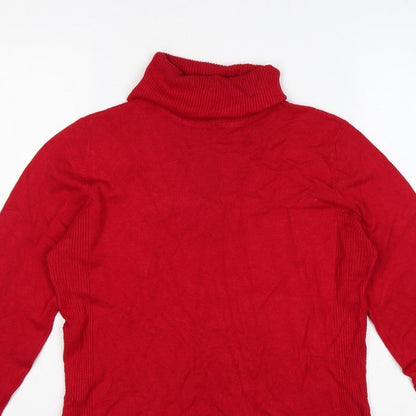 M&Co. Women Red M Roll Neck Knit Pullover Jumper Button Cuffs