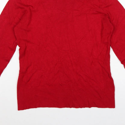 M&Co. Women Red M Roll Neck Knit Pullover Jumper Button Cuffs