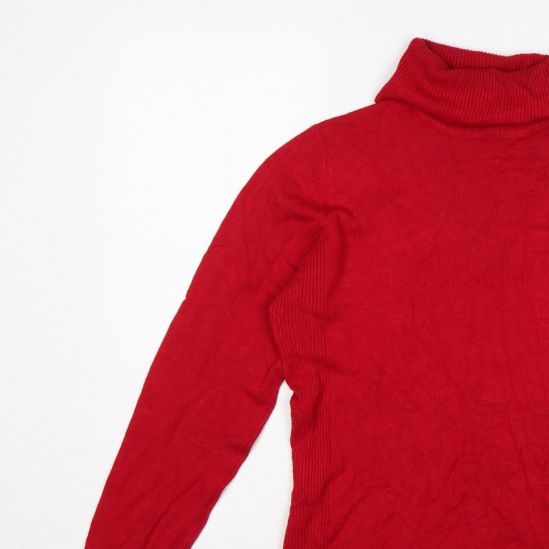 M&Co. Women Red M Roll Neck Knit Pullover Jumper Button Cuffs