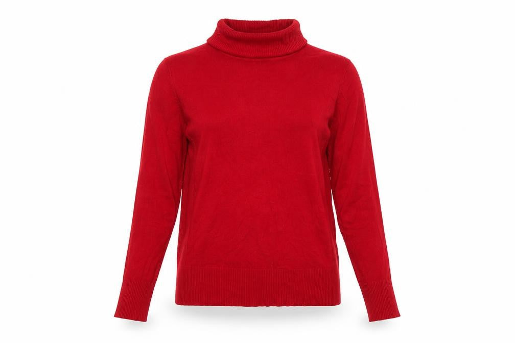 M&Co. Women Red M Roll Neck Knit Pullover Jumper Button Cuffs