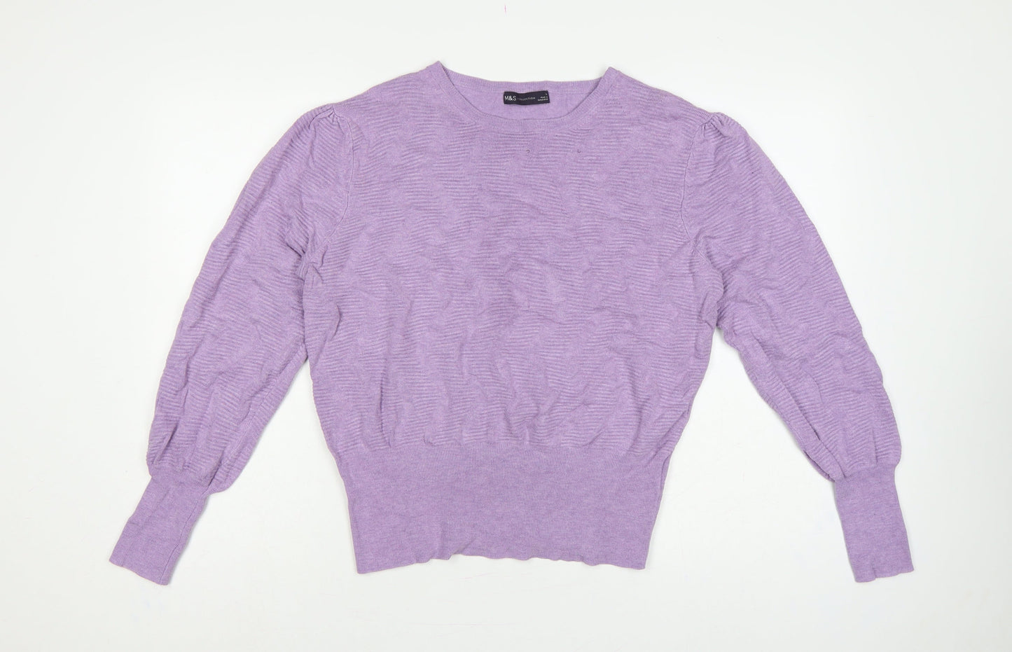 Marks and Spencer Women Purple L Puff Sleeve Crew Neck Jumper