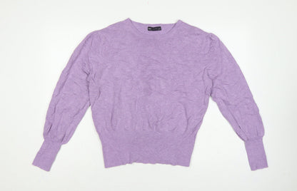 Marks and Spencer Women Purple L Puff Sleeve Crew Neck Jumper