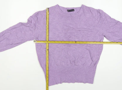 Marks and Spencer Women Purple L Puff Sleeve Crew Neck Jumper