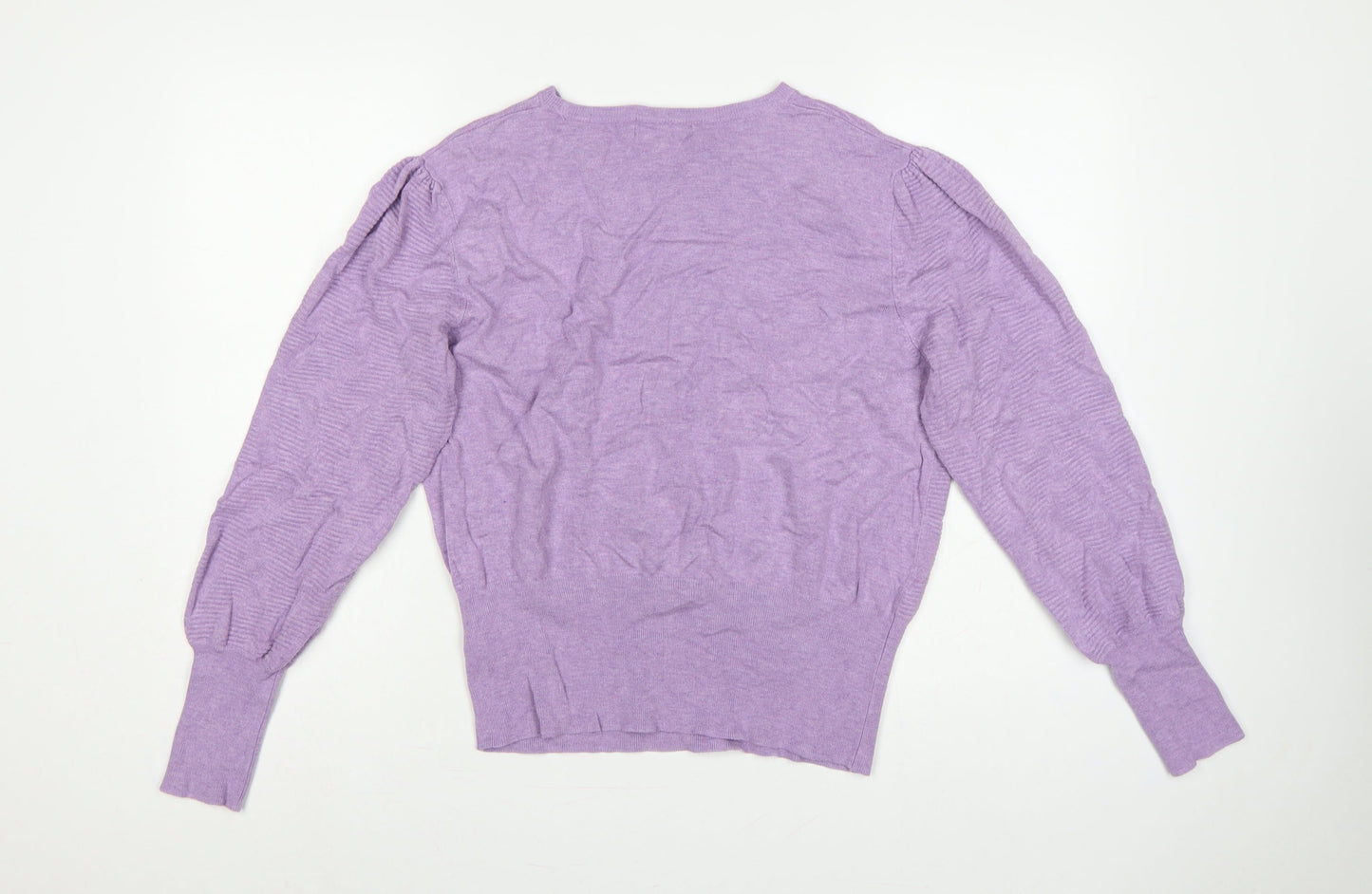 Marks and Spencer Women Purple L Puff Sleeve Crew Neck Jumper