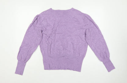 Marks and Spencer Women Purple L Puff Sleeve Crew Neck Jumper