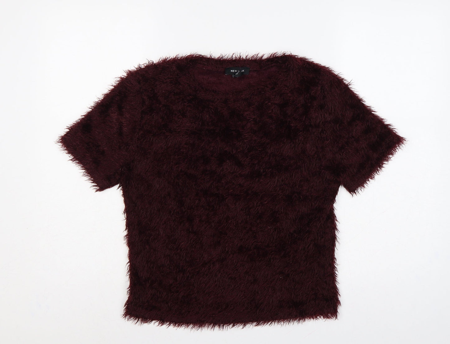 New Look Women’s Burgundy UK 14 Shaggy Knit Short Sleeve Pullover Jumper