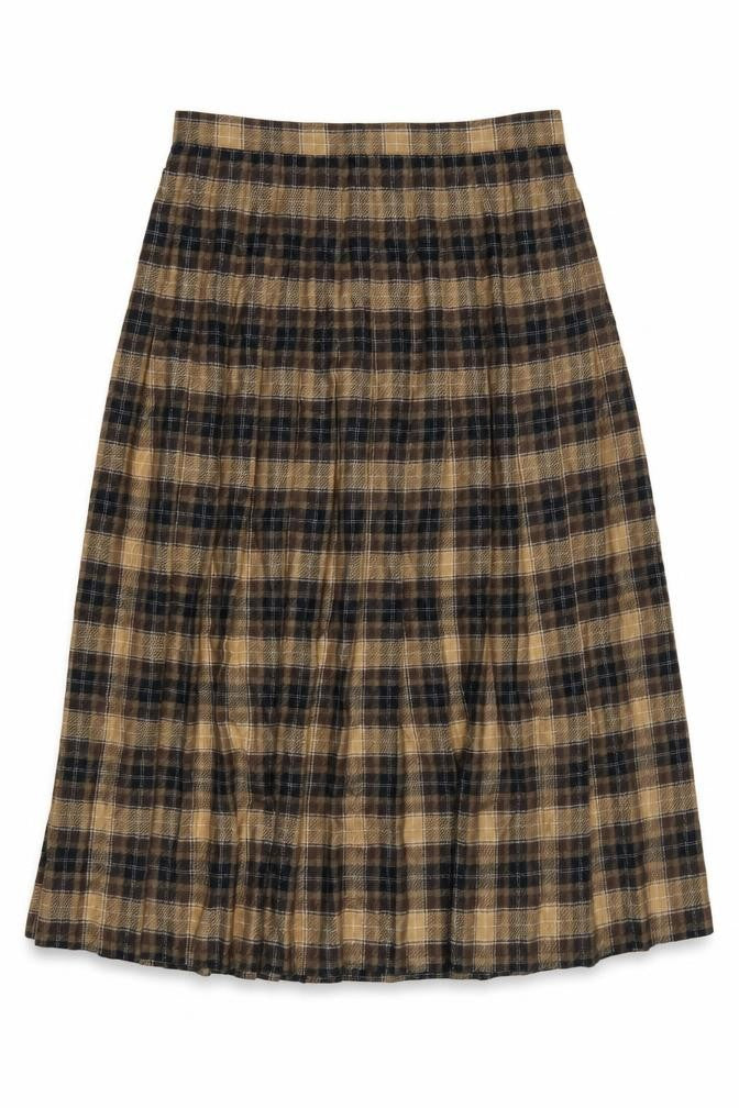 St Michael Women Brown Plaid A-Line Long Skirt UK 16 Vintage