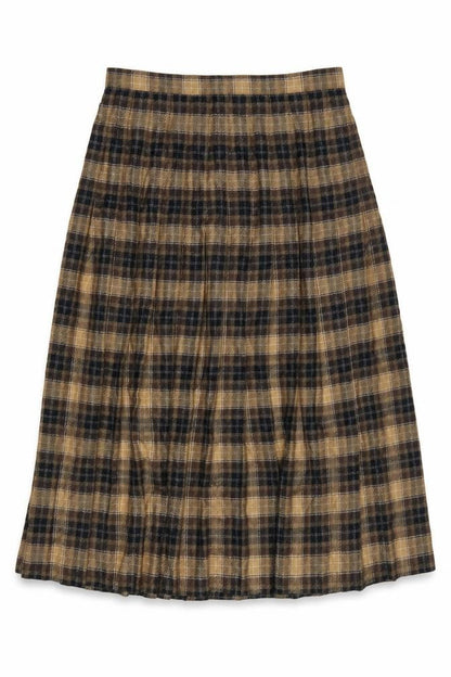 St Michael Women Brown Plaid A-Line Long Skirt UK 16 Vintage