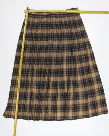 St Michael Women Brown Plaid A-Line Long Skirt UK 16 Vintage