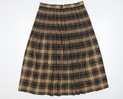 St Michael Women Brown Plaid A-Line Long Skirt UK 16 Vintage