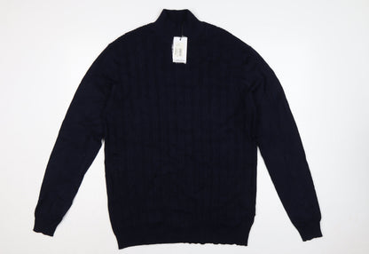 Sorbino Men Blue XXL Cable-Knit 1/4 Zip High Neck Jumper