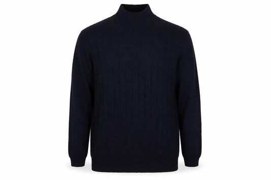 Sorbino Men Blue XXL Cable-Knit 1/4 Zip High Neck Jumper