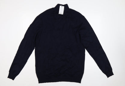 Sorbino Men Blue XXL Cable-Knit 1/4 Zip High Neck Jumper