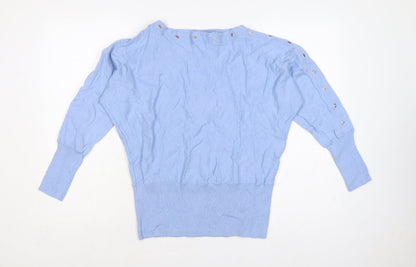 Mint Velvet Women Blue M Cashmere Blend Button Detail Batwing Jumper