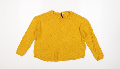 H&M Divided Women Yellow UK 12 M Crew Neck Knit Pullover Jumper