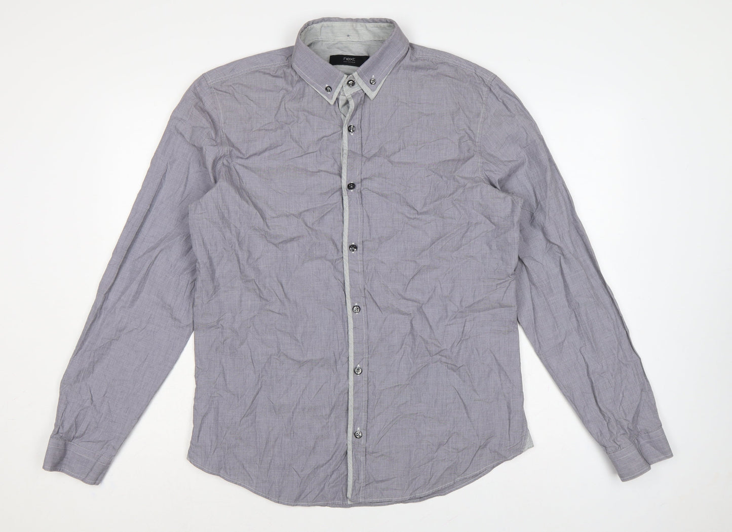 Next Men's Grey L Cotton Button-Down Long Sleeve Casual Shirt