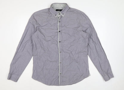 Next Men's Grey L Cotton Button-Down Long Sleeve Casual Shirt