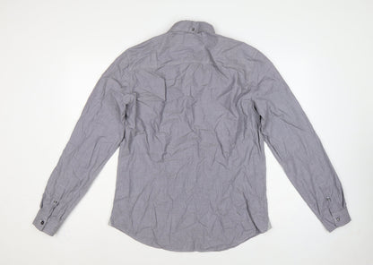 Next Men's Grey L Cotton Button-Down Long Sleeve Casual Shirt