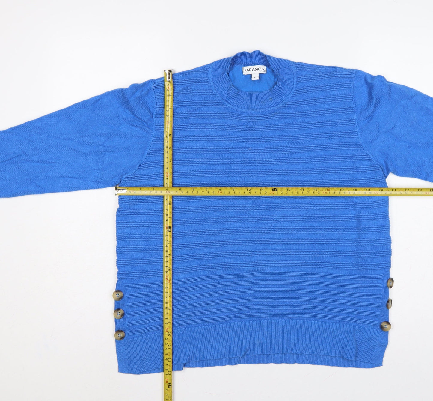 Paramour Women’s Blue L Rib Knit Side Button Viscose Jumper