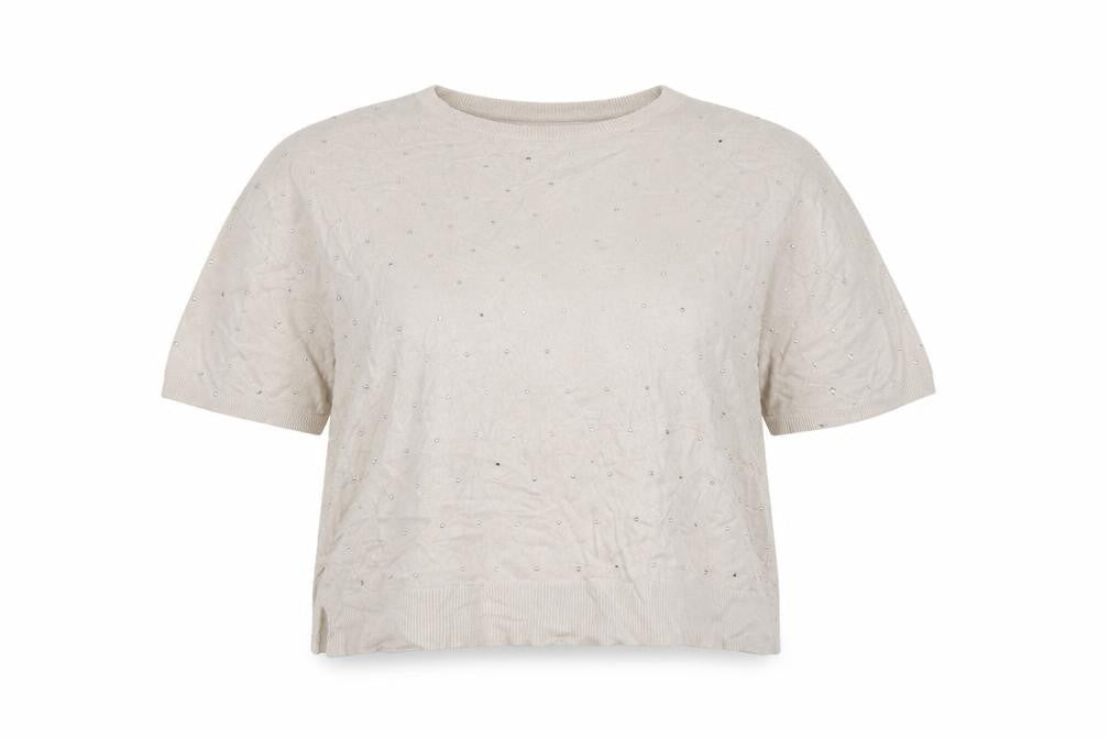 River Island Women Beige Size 14 Rhinestone Cap Sleeve Knit Jumper
