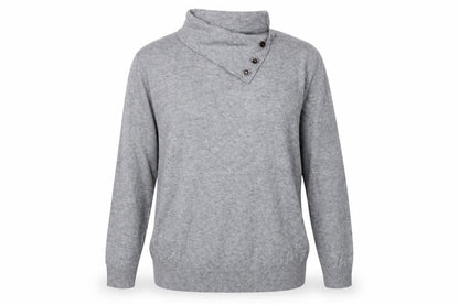 PPT Women Grey XL Henley Mock Neck Knit Jumper Button Detail