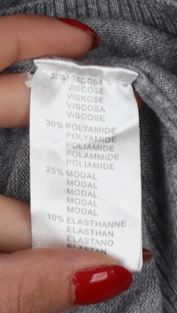 PPT Women Grey XL Henley Mock Neck Knit Jumper Button Detail