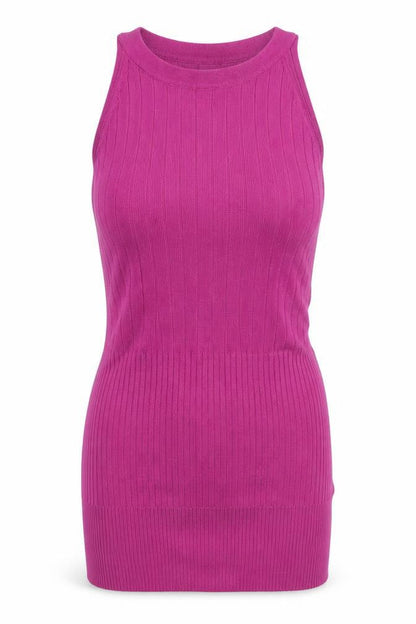 Next Women Pink UK 12 Ribbed Knit Sleeveless High Neck Tank Top