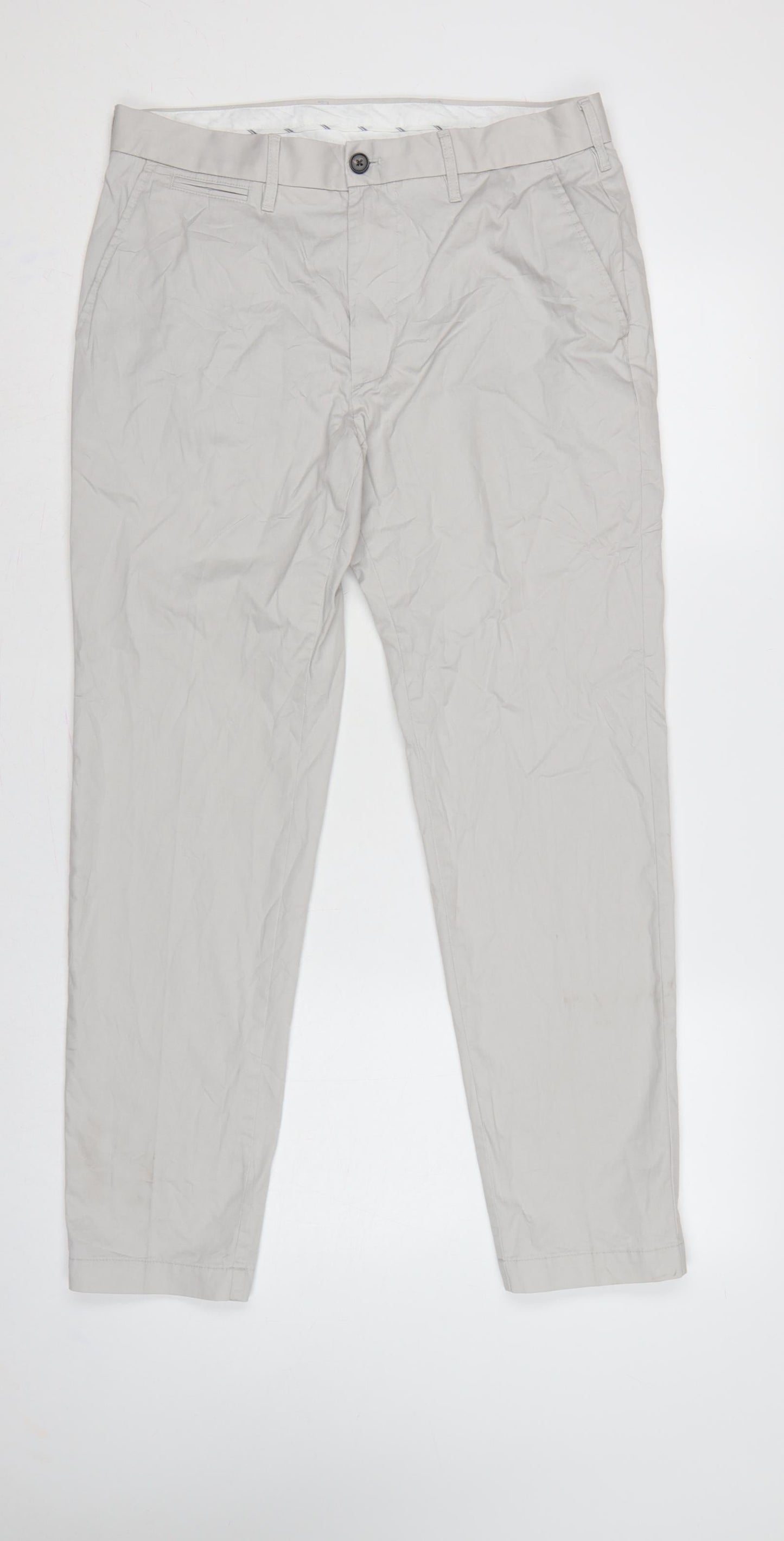 Marks and Spencer Men Beige 32 Slim Fit Cotton Chino Trousers