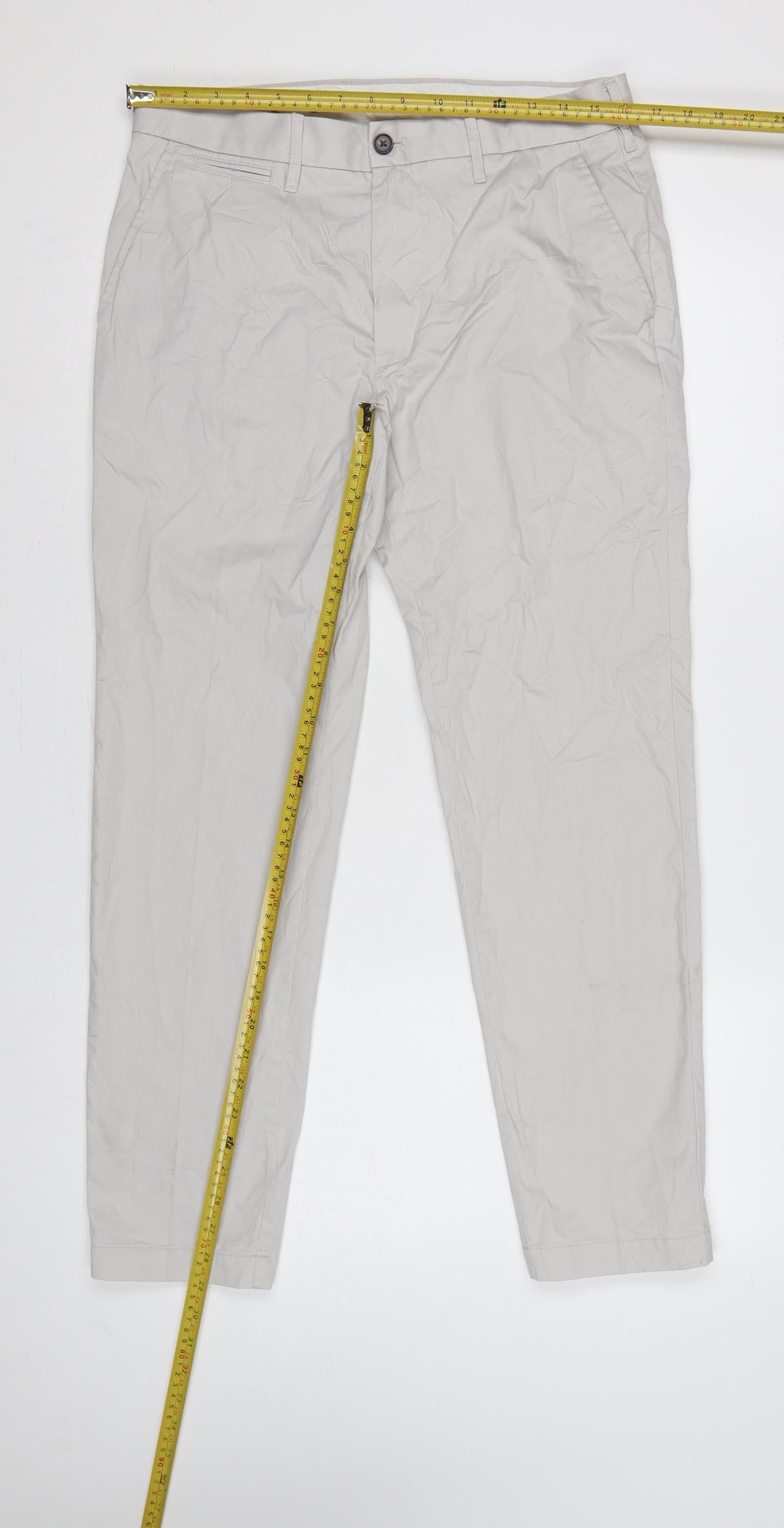 Marks and Spencer Men Beige 32 Slim Fit Cotton Chino Trousers