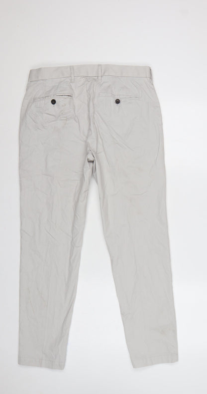 Marks and Spencer Men Beige 32 Slim Fit Cotton Chino Trousers