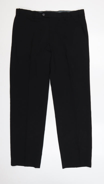 Marks and Spencer Men Black 36 31 Regular Straight Dress Trousers