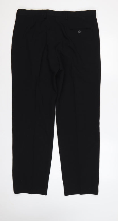 Marks and Spencer Men Black 36 31 Regular Straight Dress Trousers