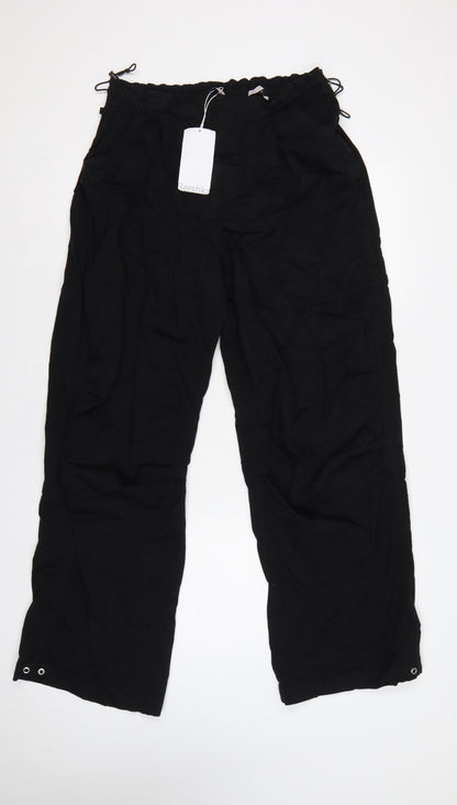Bershka Women’s Black L Wide-Leg Drawstring Trousers UK 12