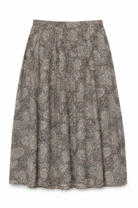 Country Casuals Women Beige Paisley Wool A-Line Long Skirt Size 14