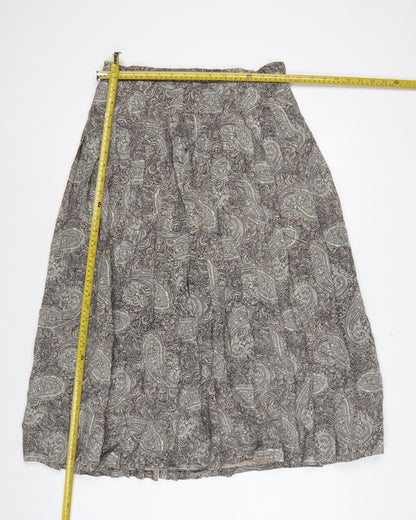 Country Casuals Women Beige Paisley Wool A-Line Long Skirt Size 14