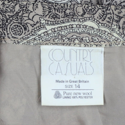 Country Casuals Women Beige Paisley Wool A-Line Long Skirt Size 14