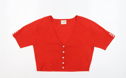 Next Women Red UK 14 Petite V-Neck Short Sleeve Button Cardigan