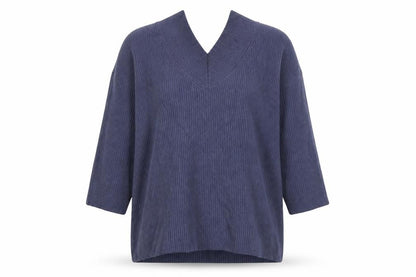 Next Women Blue XL Rib Knit V-Neck 3/4 Sleeve Pullover Jumper