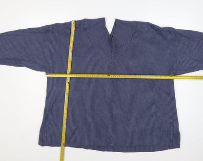 Next Women Blue XL Rib Knit V-Neck 3/4 Sleeve Pullover Jumper
